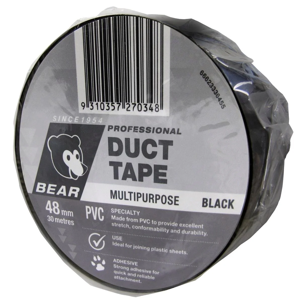 Bear Black PVC Duct Tape for Fast Sealing and Repairs 48mm x 30m