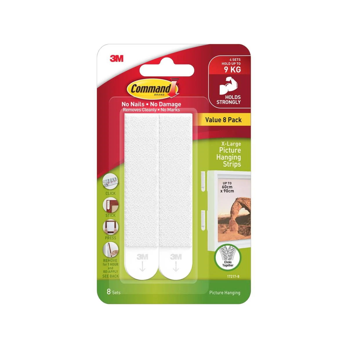 Command 9kg Extra Large White Picture Hanging Strips 8 Pack