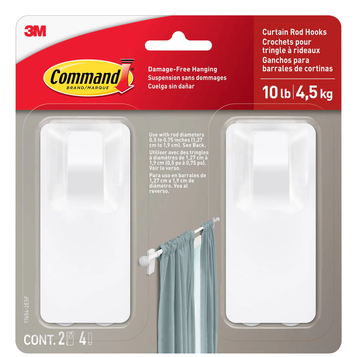 Command Curtain Rod Hooks White 17654-2ESF Curtain Rail Holders