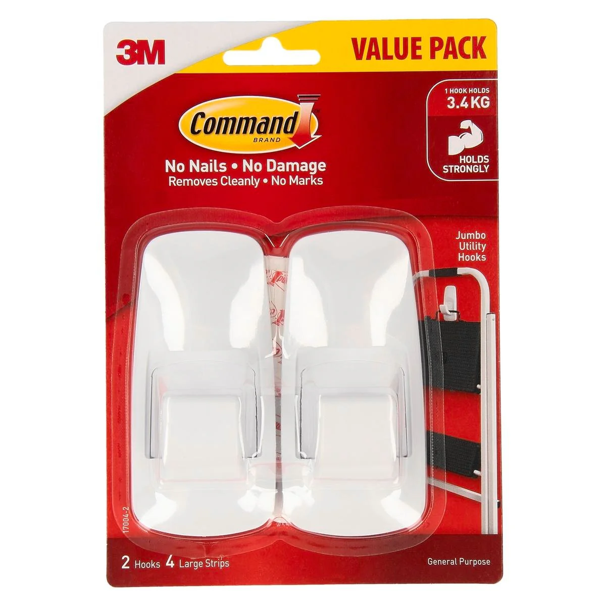 Command Jumbo White Adhesive Wall Hooks 2 Pack