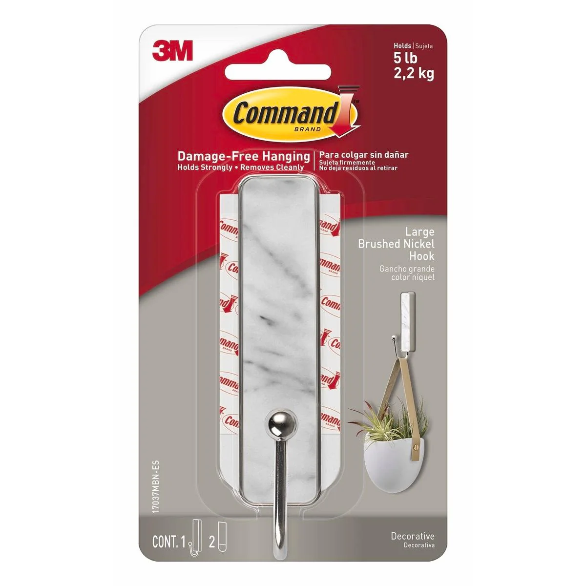 Command Large Marble Finish Adhesive Hook Bathroom Style
