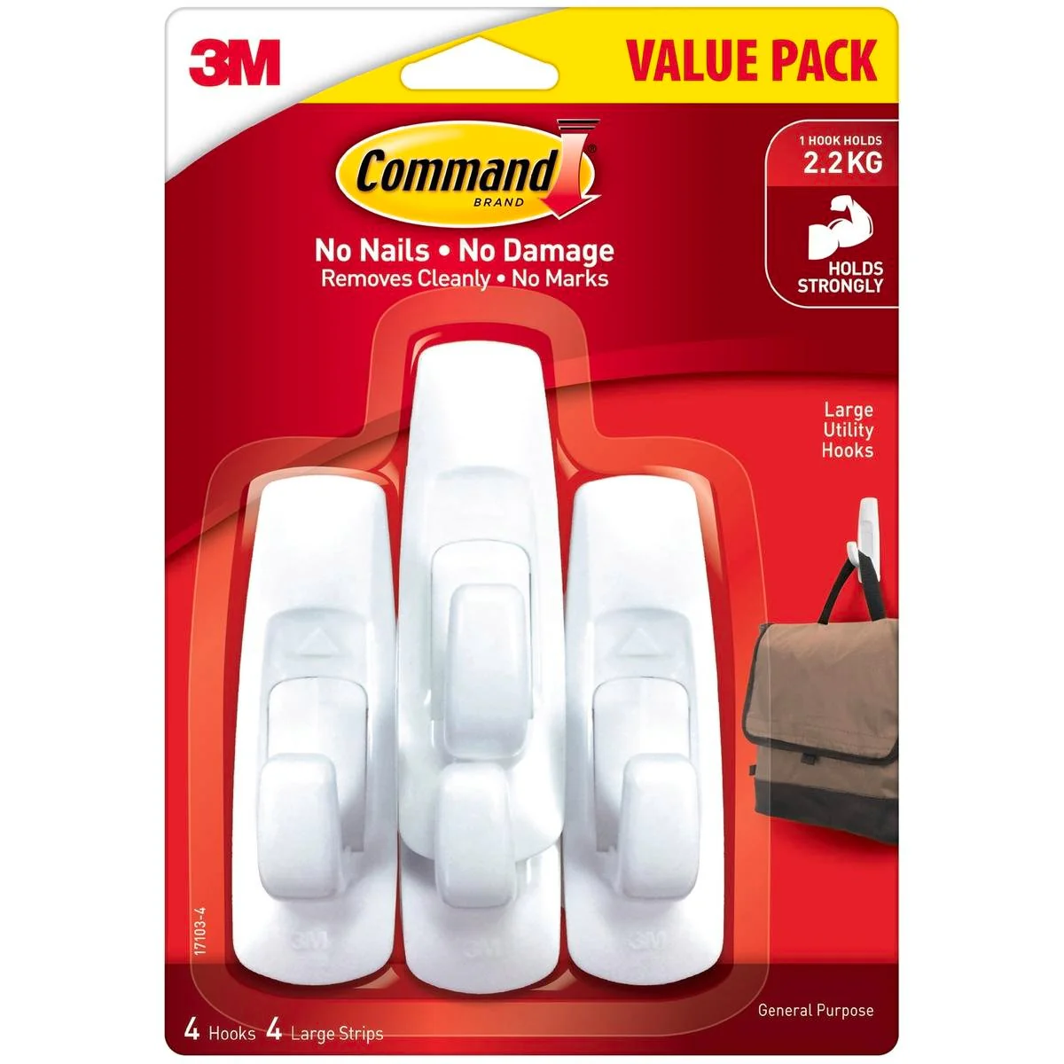 Command Large White Adhesive Hooks Value 4 Pack