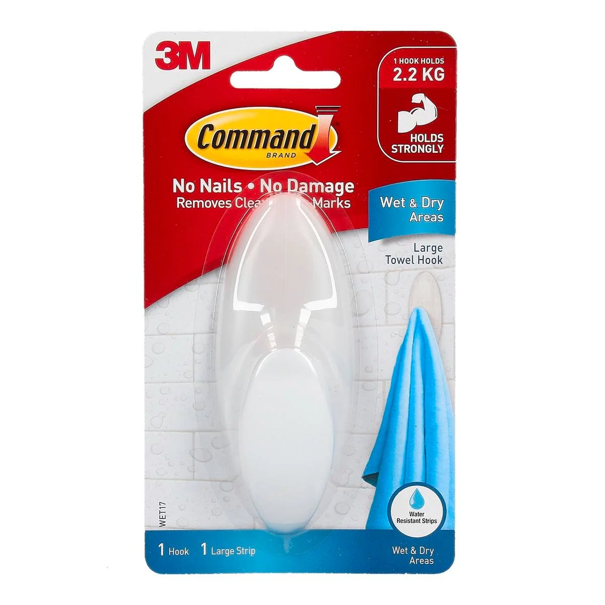 Command Large White Wet Area Towel Hook 1 Pack