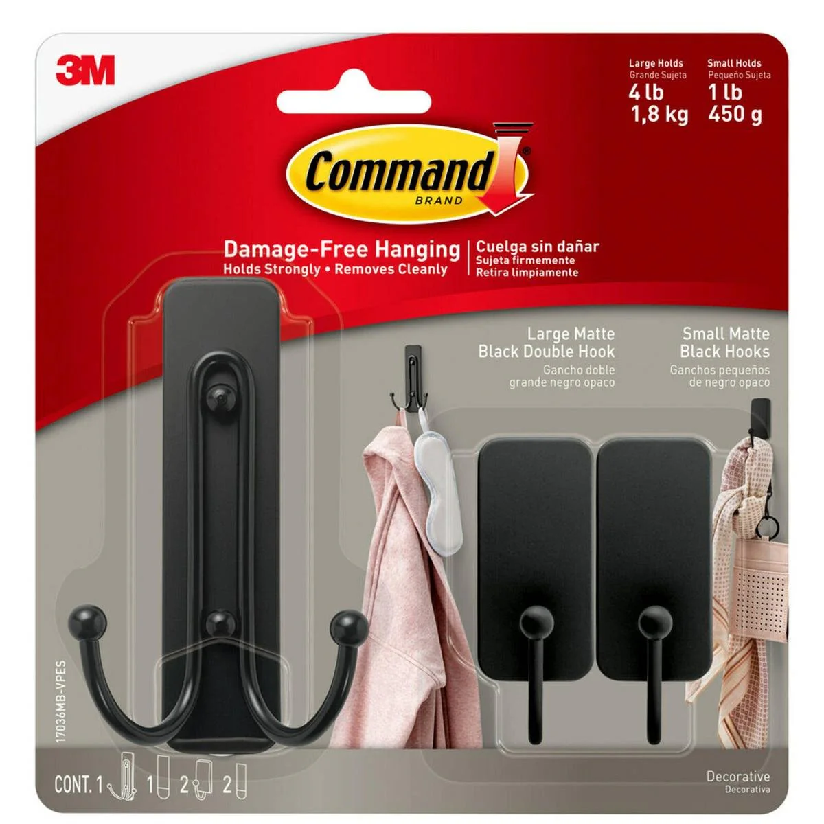 Command Matte Black Adhesive Hooks Combo 3 Pack
