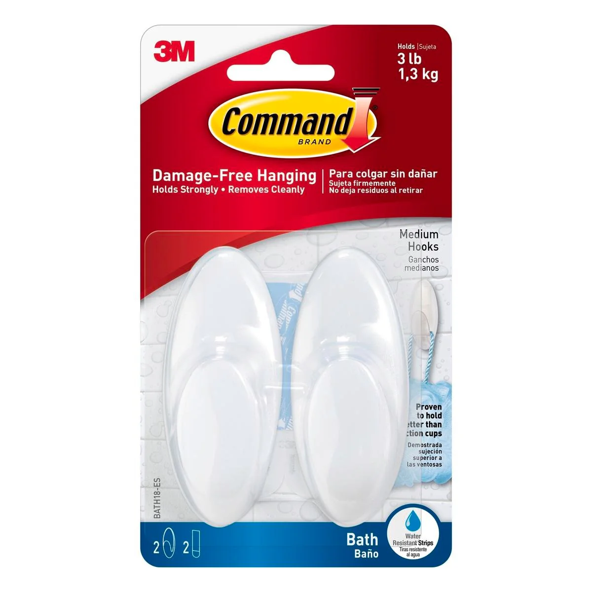 Command Medium Frosted Bath Hooks 2 Pack
