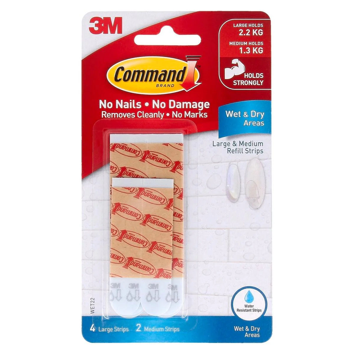Command Medium/Large White Wet Area Refill Strips 6 Pack