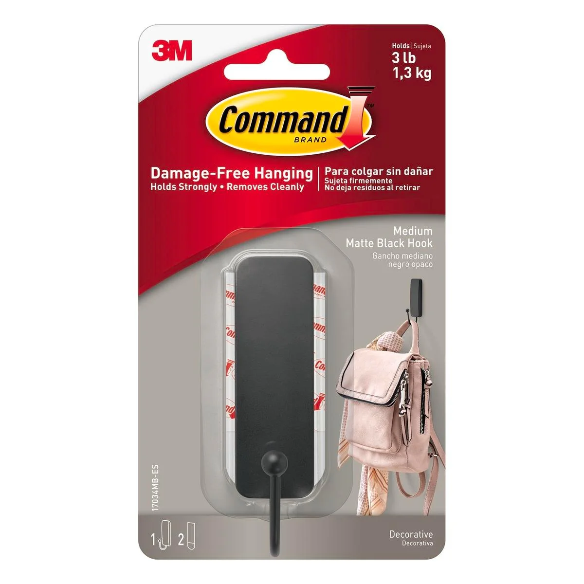 Command Medium Matte Black Single Hook 1 Pack