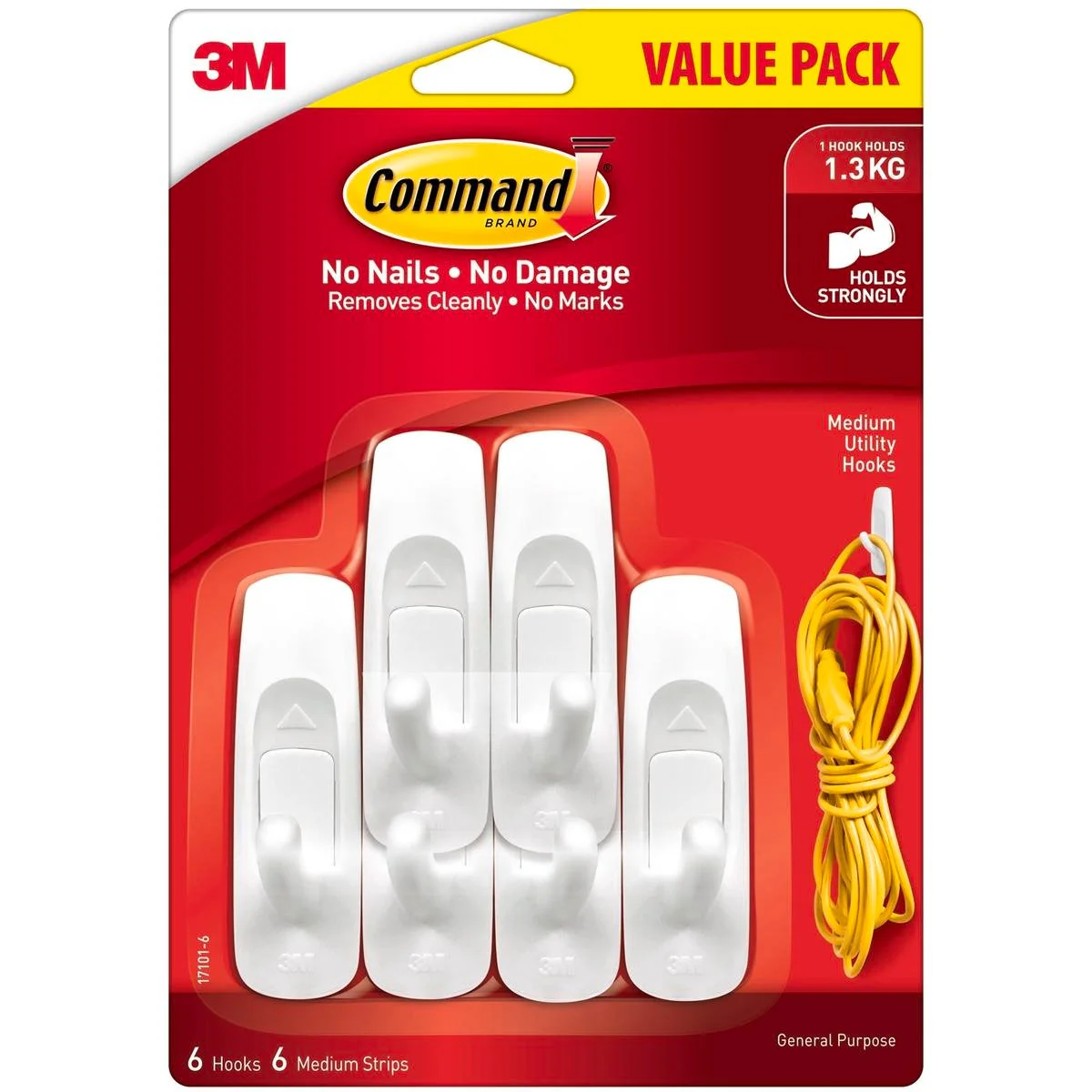 Command Medium White Wall Hooks Value 6 Pack