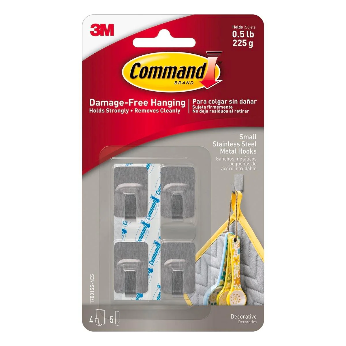 Command Small Silver Stainless Steel Wall Hooks 4 Pack