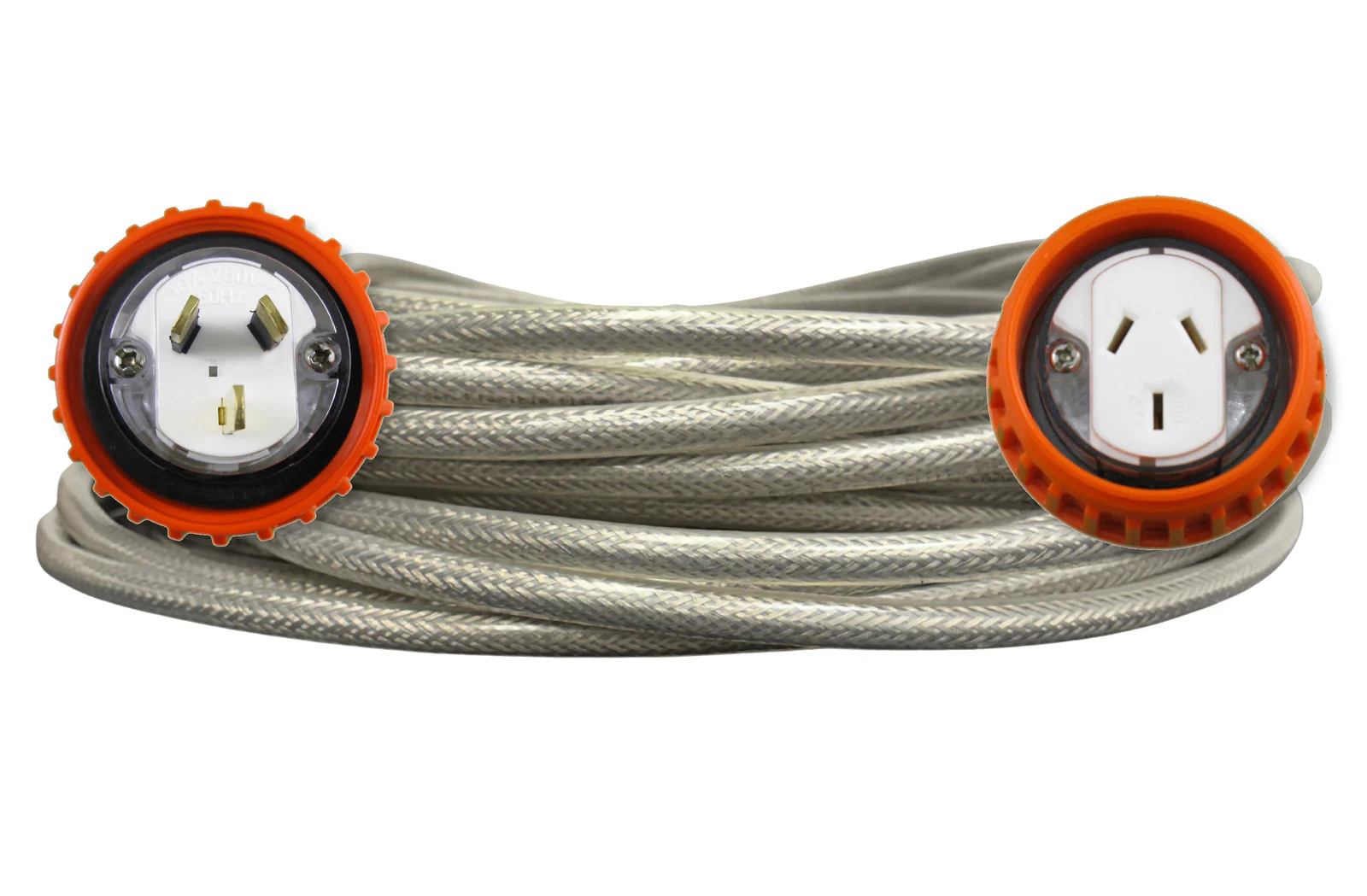 Extension Lead Braided 3 Pin 10 Amp Flat Pin Straight Plug 30 metre 1.5mm Clear cable 240V