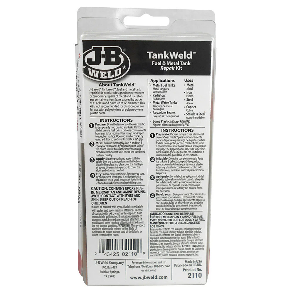 JB Weld TankWeld 2110 Fuel Metal Tank Repair Kit Petrol Oil Resistant - Image 2