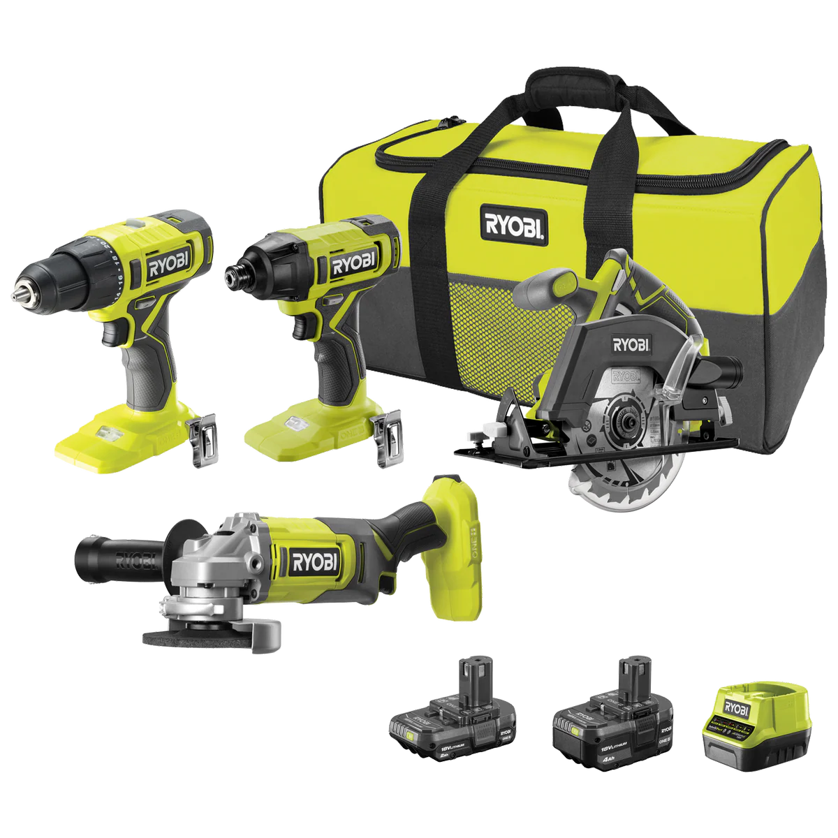 Ryobi 18V ONE+ 4 Piece Cordless Tool Kit with Batteries