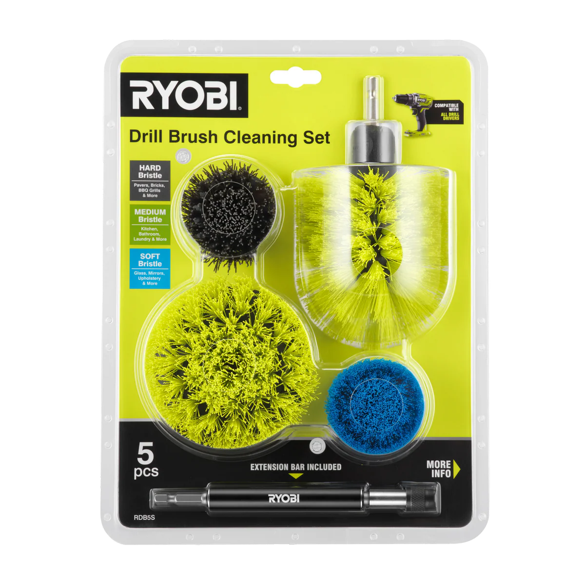 Ryobi Drill Brush Set 5 Piece for Power Scrubbing
