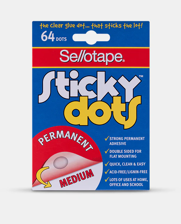Sellotape Sticky Dots Permanent Medium Double Sided Adhesive x 64 Dots
