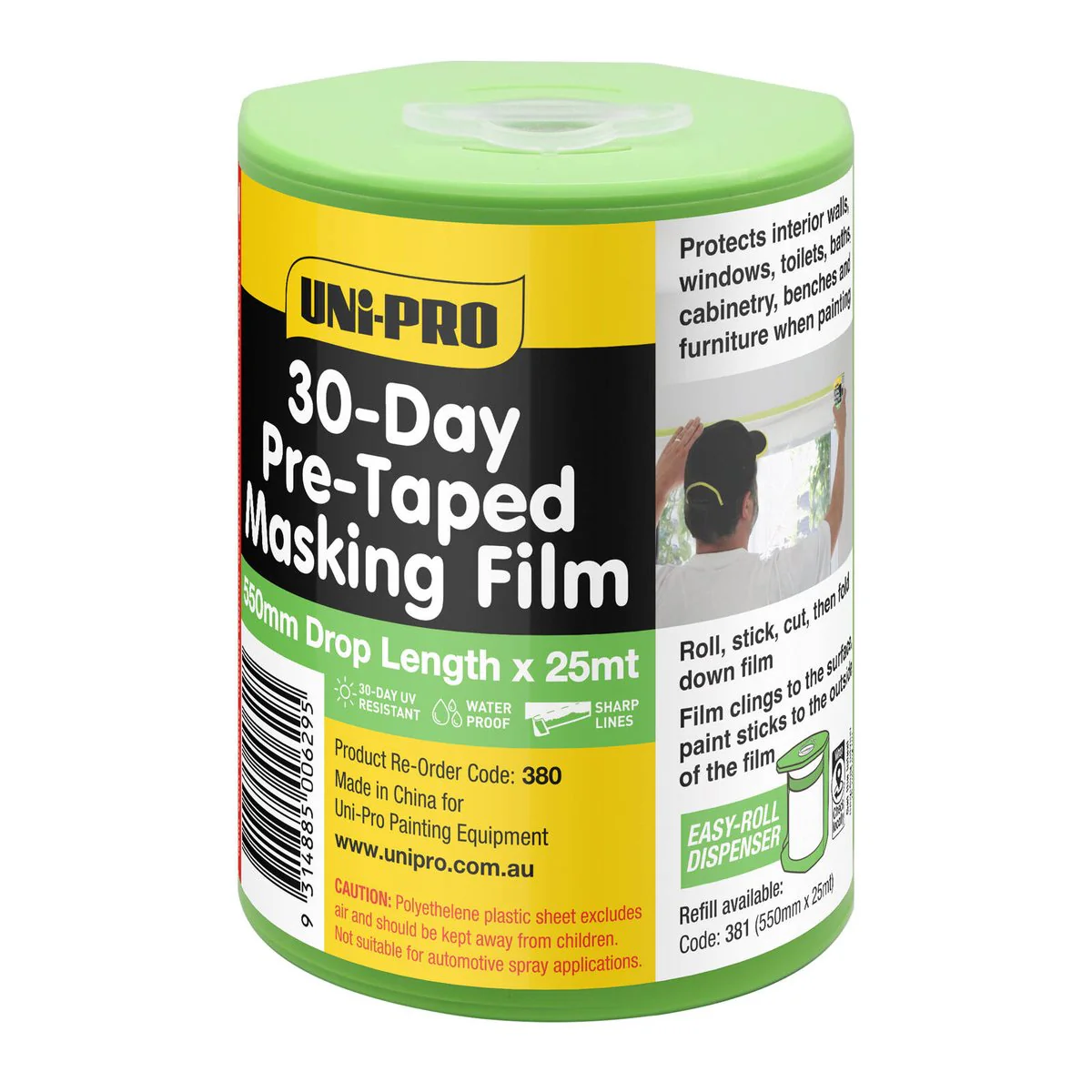 UNi-PRO Pre Taped Masking Film for Quick Painting Prep 550mm x 25m
